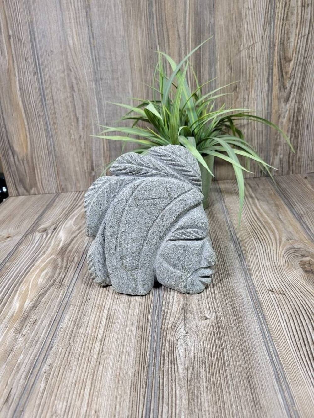 Vintage Native American Stone Bust, Hand Carved Head Profile Statue Signed 6"